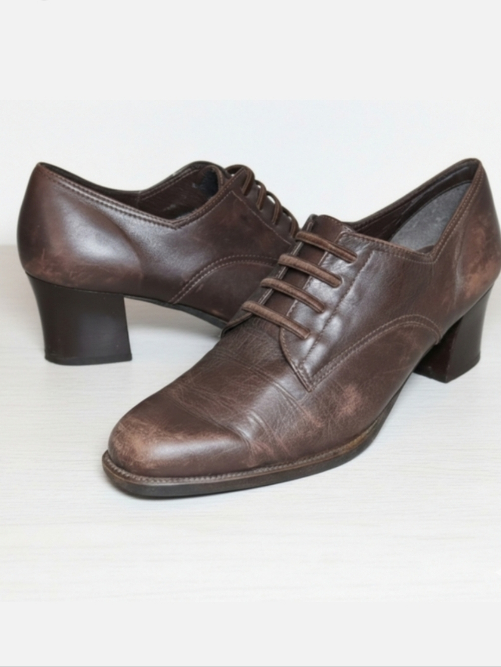 Vintage Aerosoles Oxford Leather Block Heels Academia Witch Size 6 Brown Shoes